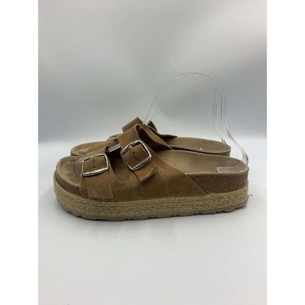 Women’s Double Buckle Suede Sandals in Brown - Picture 2 of 8